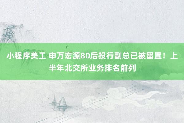 小程序美工 申万宏源80后投行副总已被留置！上半年北交所业务排名前列